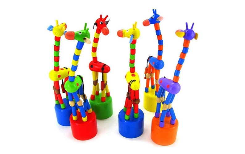 Dancing Stand Colorful Rocking Giraffe Wooden Toy For Kids