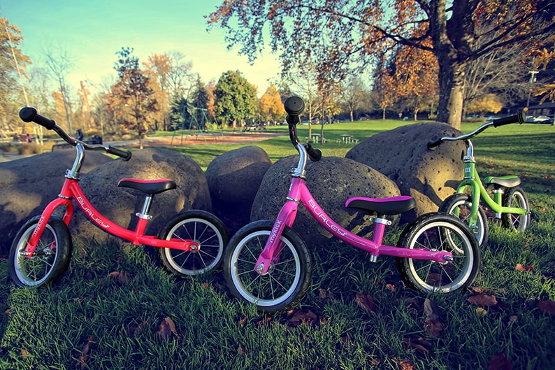 Burley MyKick Balance Bikes red green pink