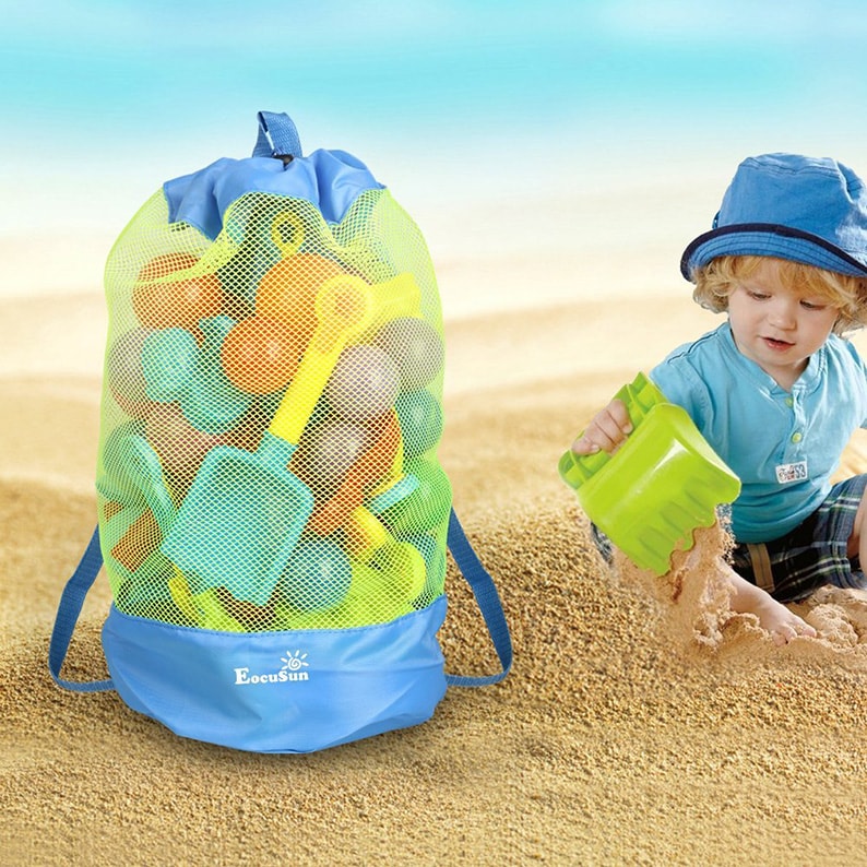 Large Mesh Beach Bag Tote Durable Sand Away Drawstring Beach Backpack
