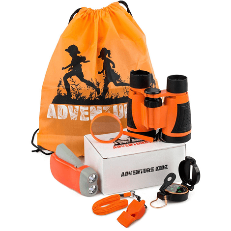 Outdoor Exploration Kit Binoculars, Flashlight, Compass, Whistle, Magnifying Glass, Backpack